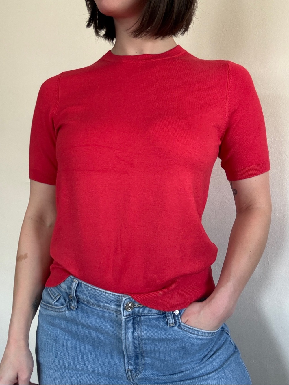 Philosophy Berry Pink Short-Sleeve Knit Crewneck M